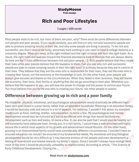 difference between rich and poor essay